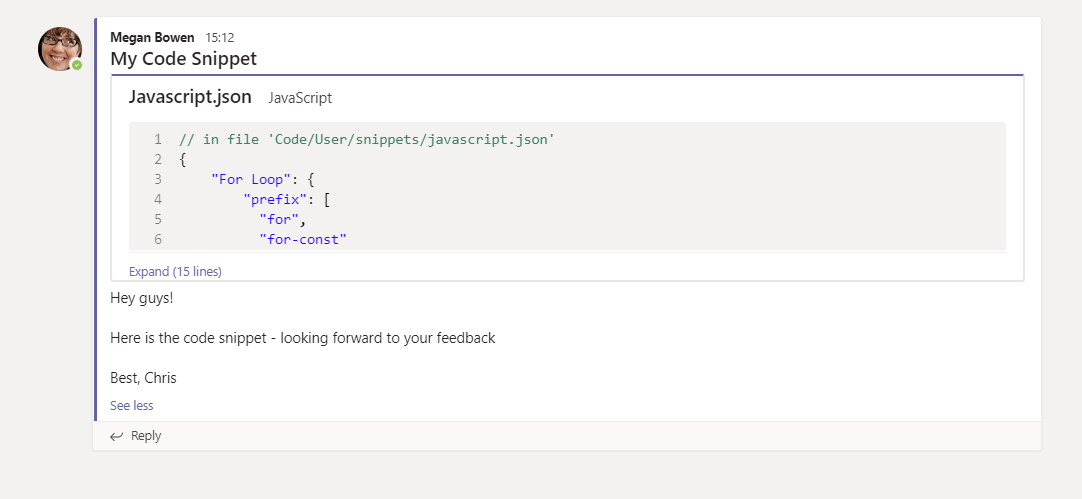Teams Real Simple with Pictures: How to share Code Snippets with the ...