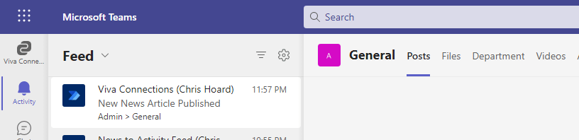 Teams Real Simple with Pictures: Viva Connections – News Posts into the Activity&nbsp;Feed