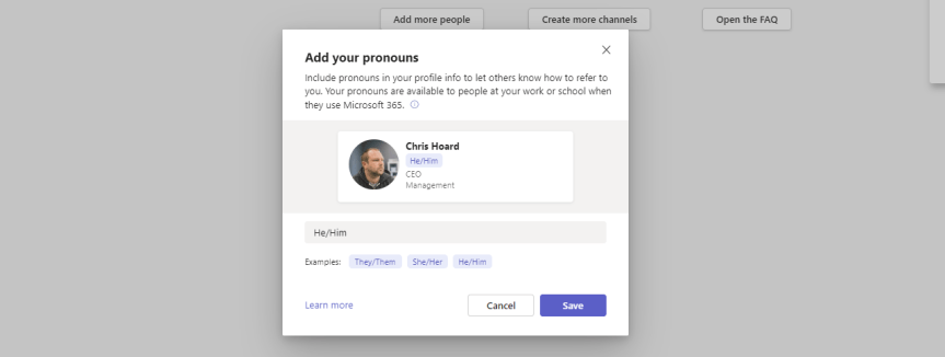 Teams Real Simple with Pictures: Adding&nbsp;Pronouns